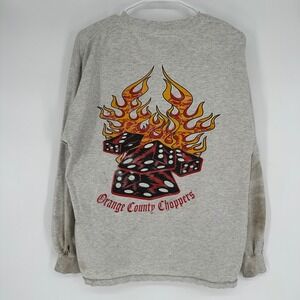 Vintage Orange County Choppers Flaming Dice Long Sleeve Shirt Gray Men L OCC WCC